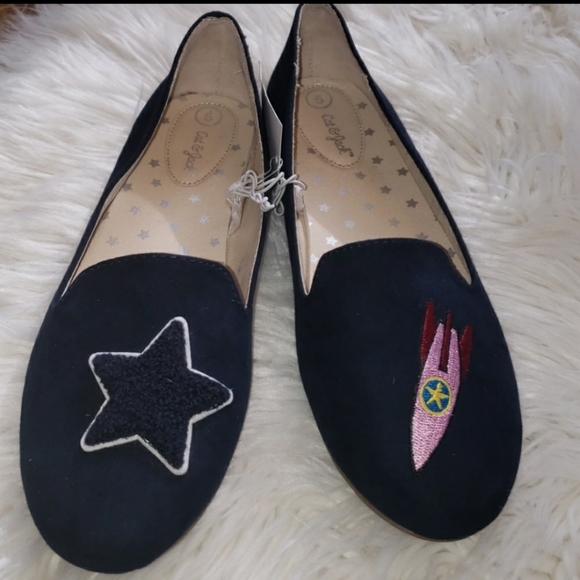 NWT CAT & JACK Black Flats w/Rocket & Star, Size 5 - Picture 1 of 4